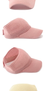 Close-up of breathable knit texture and wide brim on sun protection visors