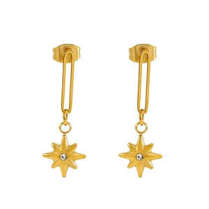 18K gold plated starburst earrings featuring white zircon inlay on minimalist hoops