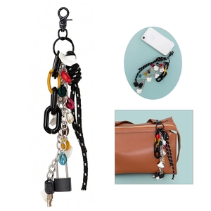 Colorful Bag Charm Keychain With Mini Decorative Lock Key Braided Rope Alloy Acrylic Link Chain For Women Handbag