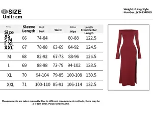 Tableau des tailles pour robe longue élégante à épaules dénudées avec mesures de XS à XXL