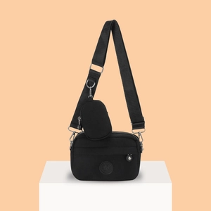 Waterproof black nylon crossbody bag set with adjustable strap and small coin purse