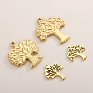 Golden Tree of Life stainless steel pendants with intricate heart-shaped hollow designs