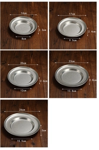 Detailed size guide for stainless steel rimmed soup plates with five specific dimensions
