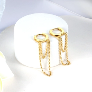 Chic gold-plated stainless steel hoop earrings with layered chain tassels for women