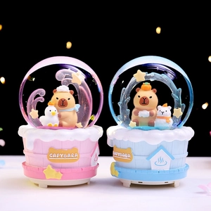 Luminous Capybara crystal ball table ornaments in pink and blue gift set with warm lighting