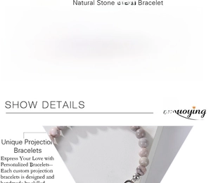 Detail of stone bead bracelet with specifications showing 6mm beads and 17-22cm length