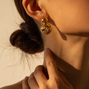 18k gold plated chunky double-layer ball drop earrings with marquise crystal