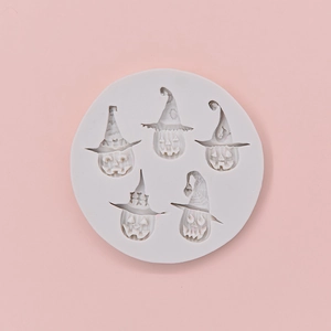 Halloween silicone mold featuring pumpkin ghost with wizard hat for DIY cake baking