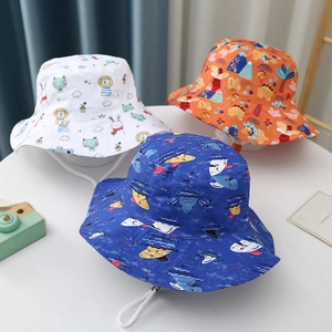 Kids Bucket Hat Cotton Cartoon Animal Print Sun Hat With Adjustable Wind Rope For Toddler Boys Girls Outdoor