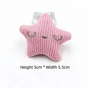 Pink corduroy star pin with cute embroidery and silver metal base, 5cm by 5.5cm size