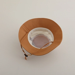 Kids vintage color-block sun hat with breathable mesh lining and adjustable chin strap
