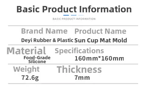 Technical specifications for the sun coaster silicone mold detailing material and dimensions