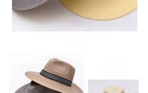 Detail of straw woven texture and decorative ribbons on stylish summer sun hats for men