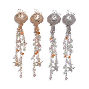 Chic jellyfish tassel earrings with colorful glass beads and starfish pendants in gold and silver