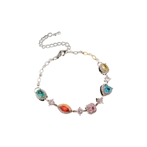 Colorful zircon flower bracelet with vibrant mixed gemstones on a silver finish