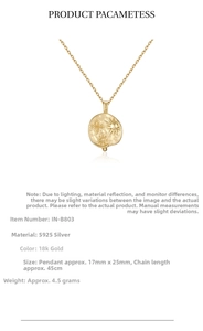 Macro detail of S925 sterling silver sun pendant with hammered texture and 18K gold finish