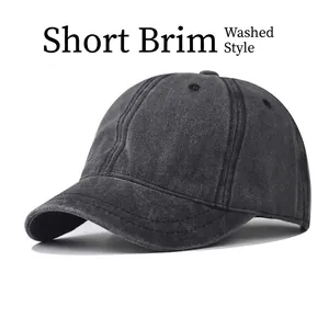 Vintage Washed Cotton Baseball Cap Short Brim Distressed Dad Hat Soft Top Adjustable Metal Buckle For Men Women Retro Style