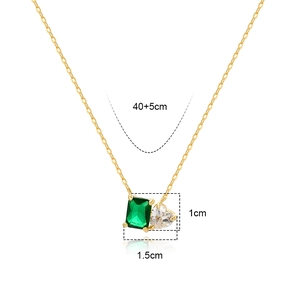 18K gold plated necklace with emerald rectangle and heart zircon pendant measuring 1.5cm