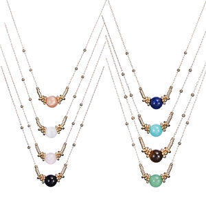 Natural Gemstone Round Bead Pendant Necklace Stainless Steel Clavicle Chain Gold Plated Elegant Jewelry Gift For Women