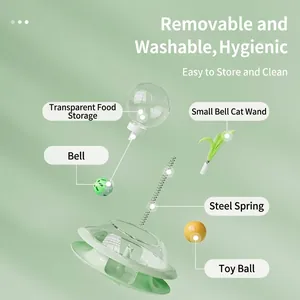 Juguete Interactivo para Gatos Giratorio Con Dispensador de Comida Resorte Pluma Campana Entrenamiento IQ Mascotas Gatitos