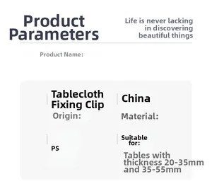 Transparent tablecloth clips for tables 20-55mm thick made of durable PS plastic material