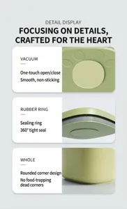 Detail of the airtight silicone seal and vacuum button on the green pet food storage bucket