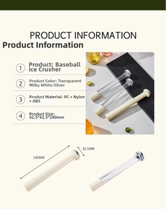 Detailed specs for baseball-style cocktail muddler with 240mm size and color options