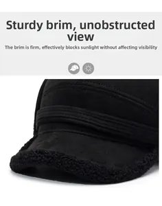 Close-up of winter hat featuring thick faux fur lining and premium suede texture finish