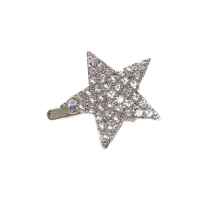 Minimalist Y2K star-shaped silver hair clip with sparkling rhinestones for women