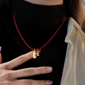 18k gold plated peanut pendant necklace with red bead chain for elegant women