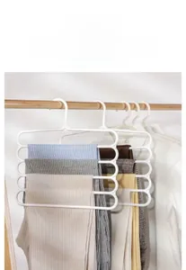 Vertical 5-tier pant hanger in white finish showing multi-layer space saving storage