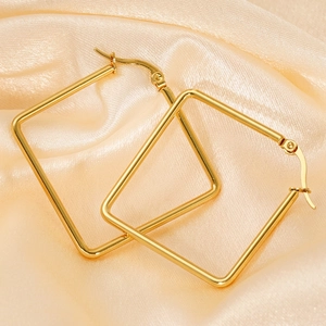 Square Hoop Earrings 18K Gold Plated Stainless Steel Geometric Large Statement Minimalist Fashion Jewelry For Women