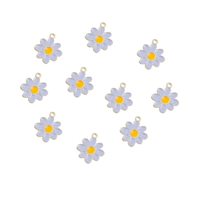Detailed set of 10 purple daisy flower alloy pendants with gold plating for jewelry making