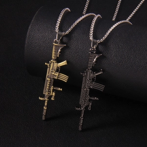 Vintage stainless steel rifle pendant necklace in bronze and gun black hip hop style