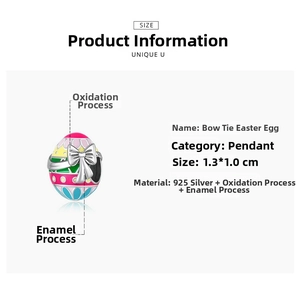 Détail du pendentif œuf de Pâques en argent 925 avec nœud émaillé coloré et dimensions
