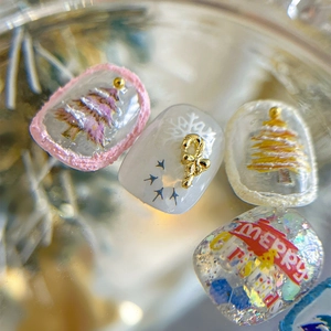Stickers à ongles sapin Noël 3D en relief avec cannes dorées et paillettes Merry