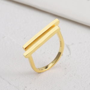Minimalist S925 sterling silver gold plated geometric double bar open ring for women