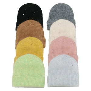 Wool blend sequin knit beanie hats for women in eight colors for winter outdoor warmth