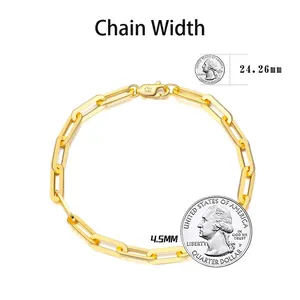14K gold plated S925 sterling silver paperclip link chain bracelet 4.5mm width