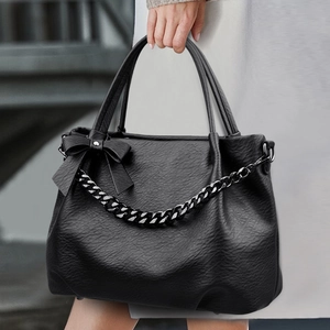 Borsa A Mano Grande Capacità Pelle PU Trama Litchi Borsa A Spalla Con Catena In Metallo E Decorazione A Fiocco Per Donne
