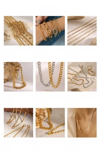 Collage de colliers et bracelets en acier inoxydable plaqué or 18 carats avec zircons