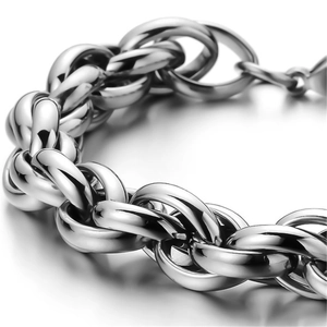 Polished silver stainless steel twist chain necklace with a bold braided link design