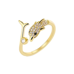 18k gold plated open dolphin ring featuring sparkling zircons and a round accent crystal