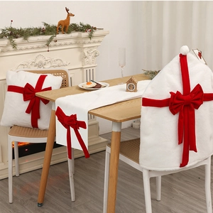 Christmas plush decoration set with white chair covers table runner and bow pillows