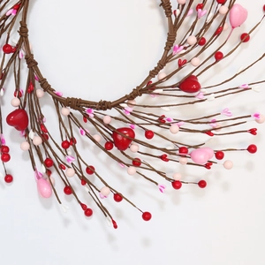40cm heart-shaped wreath with red and pink berries on brown vine for Valentine's Day