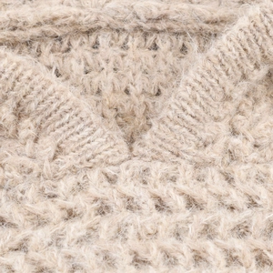 Beige chunky knit hoodie for women with soft wool texture and loose casual fit