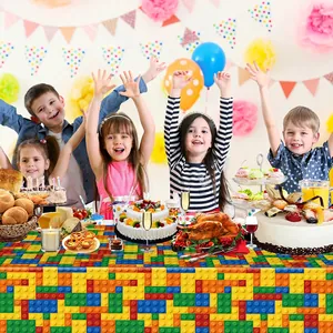 Colorful building block pattern disposable tablecloth for kids birthday party table decor