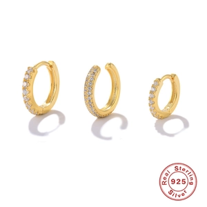 925 Sterling Silver Gold Plated Ear Cuff and Hoop Earring Set with Sparkling Zirconia