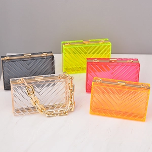 Transparent Acrylic Evening Clutch Bag With Chevron Texture Detachable Metal Chain For Women Party Wedding Square Bag