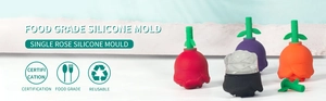 Detail view of food-grade silicone rose mold with four colors and ice flower result